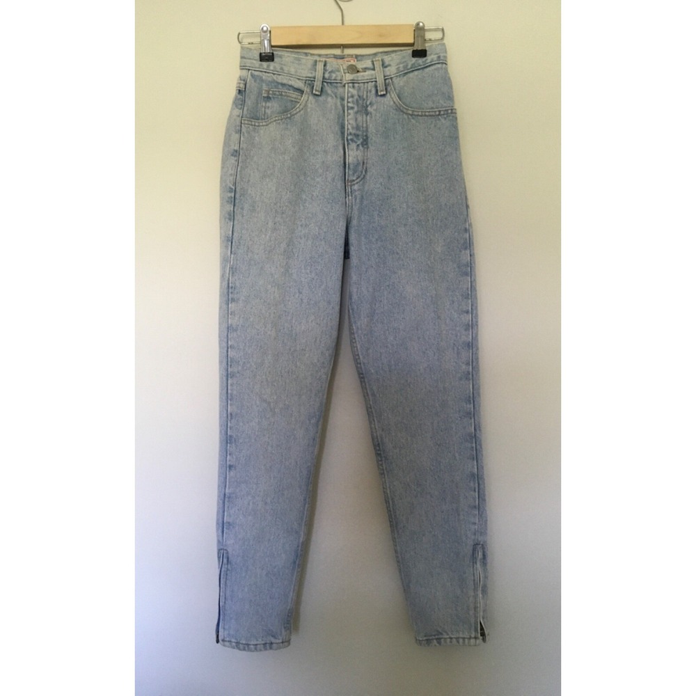 VTG Guess Jeans Women 27 26x28 High Waist Mom Tapered Ankle Zip Blue Made In USA
